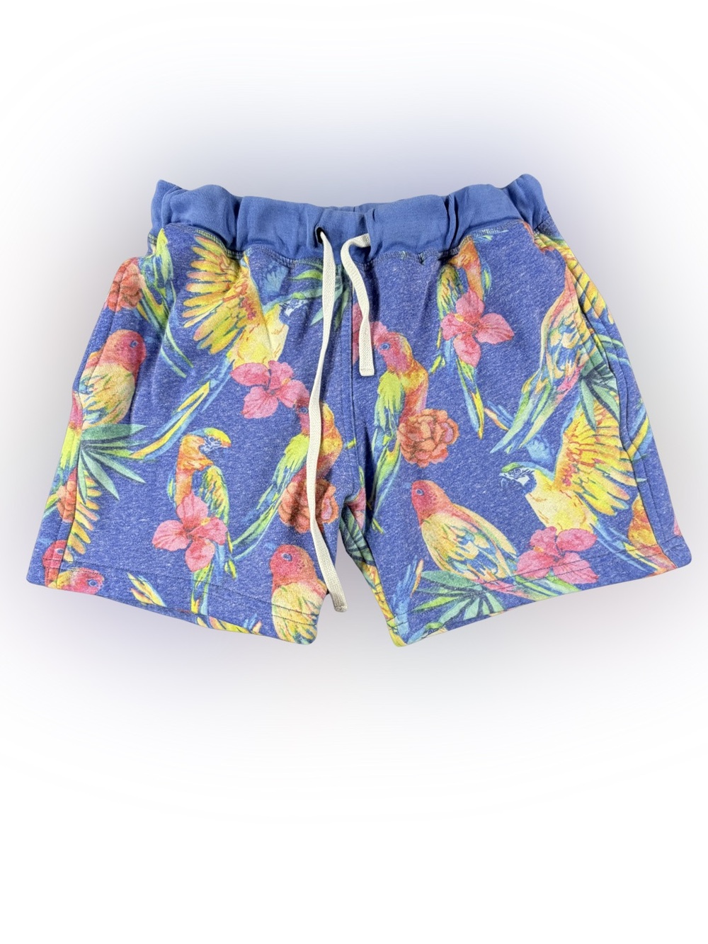 Men’s chubbies The Schwort Blue Tropical Parrot Print Sweatpants Shorts Size S